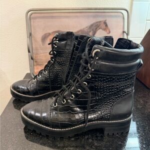 Gianni Bini Black Crocodile-Embossed Combat Boots
